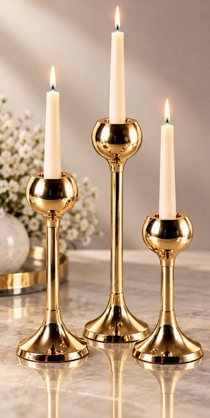 Vintage Brass Gold Taper Candle Holders Set of 3 Graduated Minimal MCM Decor